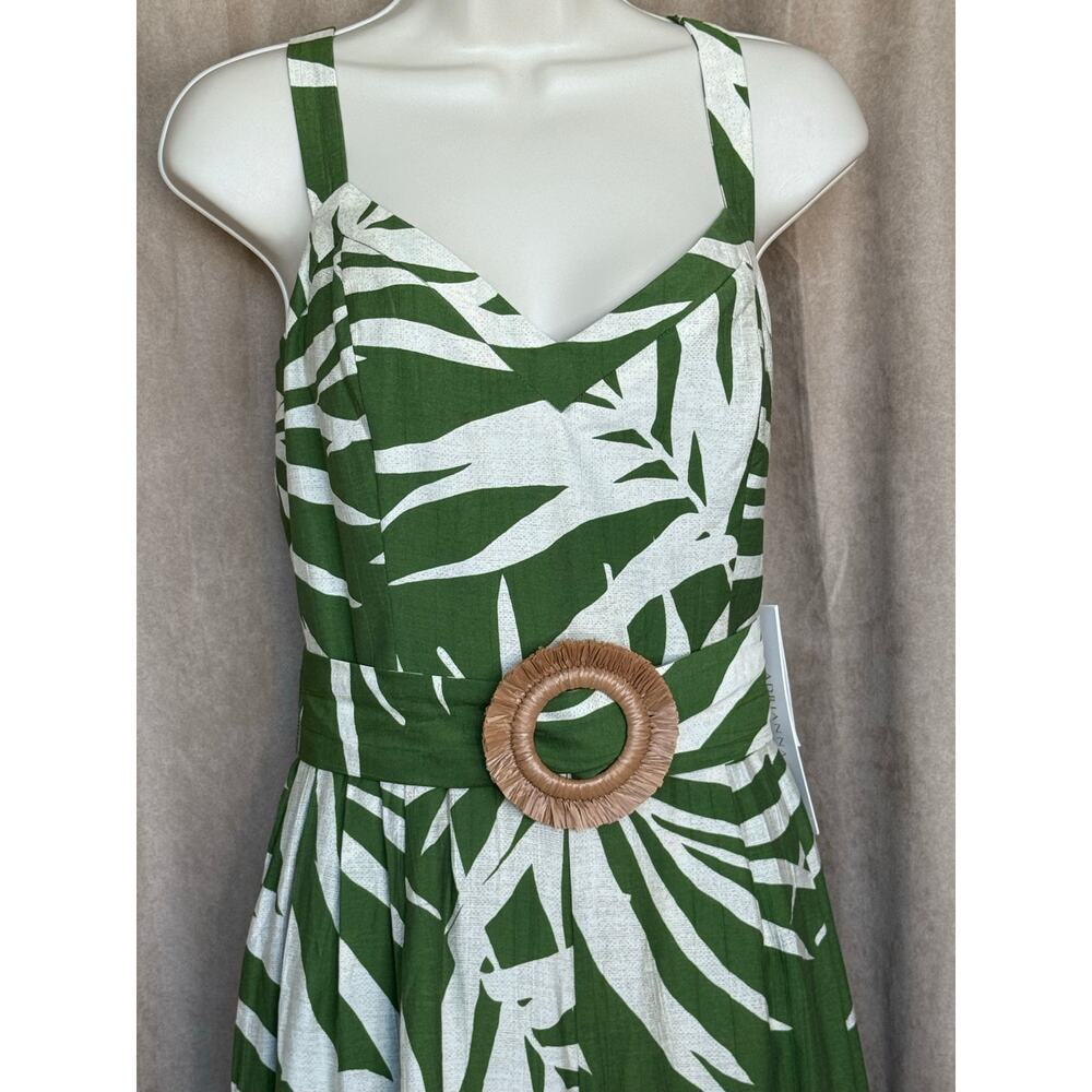 Adrianna Papell Green Ivory Palm Print Wide Leg Jumpsuit 12 NWT - Picture 7 of 16